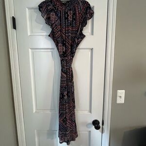 Nina Leonard Geometric Maxi Dress in Navy and Red